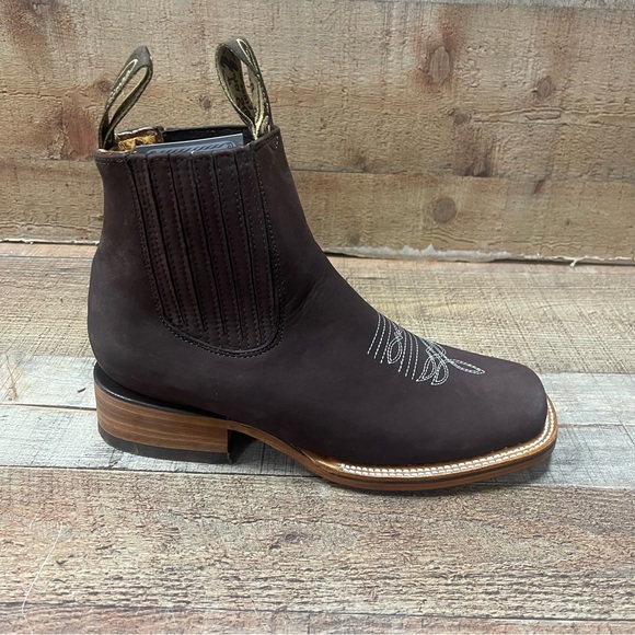 Men's Leather Western Cowboy Half Boot oleobuck moka Rodeo Botin moka 712 - Picture 4 of 6